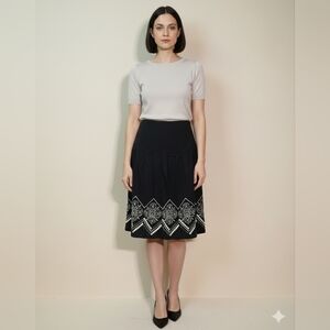 Ann Taylor Women's Black Embroidered Vintage Pleated A-Line Mini Skirt Size 2 🐈